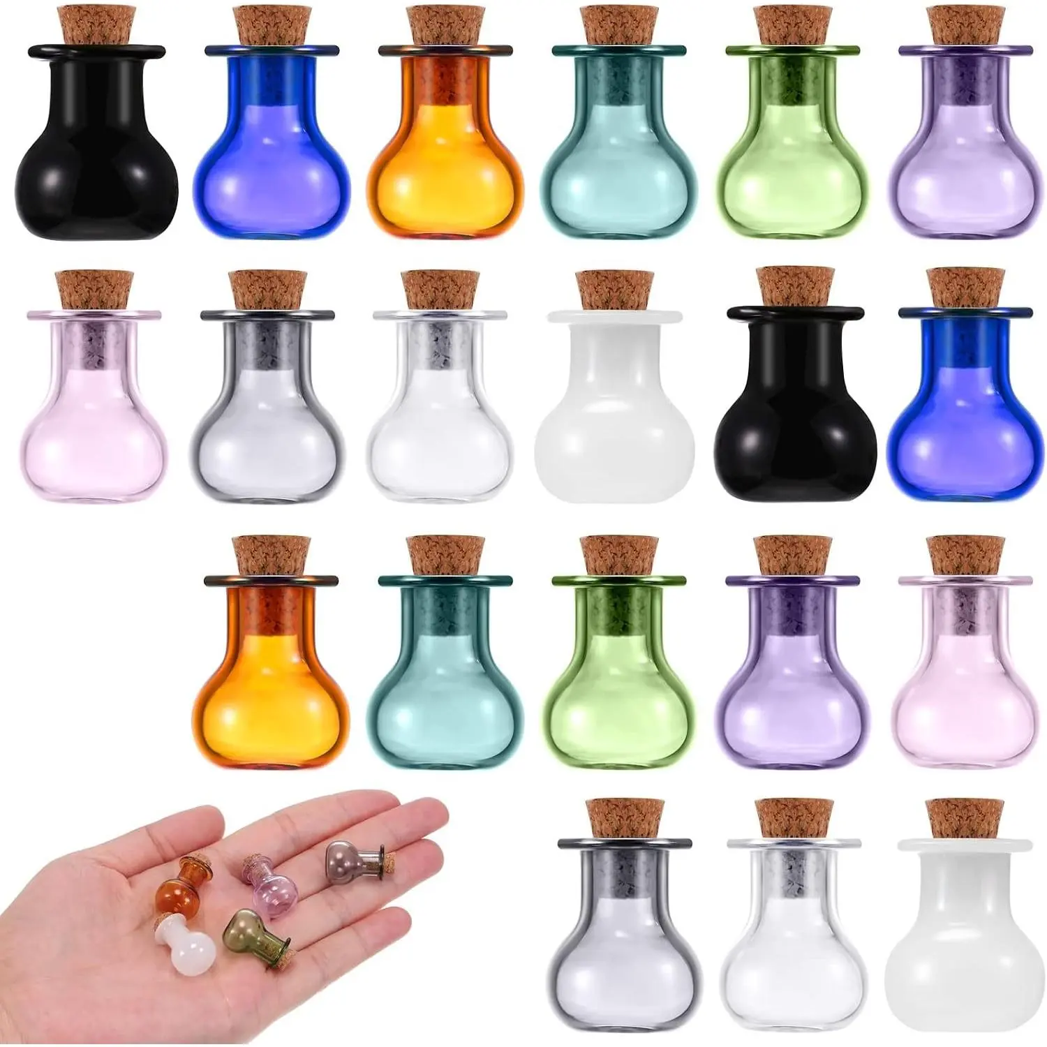 20 Pcs Spell Jars Tiny Bottles with Cork Clear Small Potion Jars Clear Rum Mini Bottles, Multicolor Small Glass Potion Bottles, Wishing Vials for Wedding Birthday Party DIY Crafts Supplies