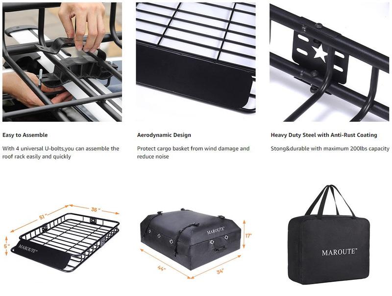 GARVEE Universal Rooftop Cargo Carrier Basket - 51" x 36" with 200LBS Capacity for SUVs, Trucks & Cars - Includes Cargo Bag and Net for Secure Transport of Luggage and Gear.