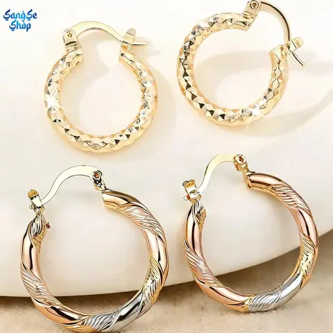 1/2 Pairs 14K Gold-Plated Twisted Hoop Earrings, Minimalist Lightweight Copper Jewelry for Women, Daily Wear & Wedding Party Gifts [Summervibes]