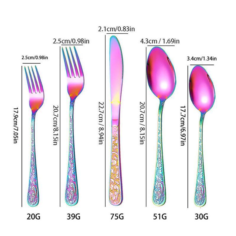 Stainless Steel Vintage Engraved Cutlery Set, 20pcs/set Including Knife & Fork & Spoon, Tableware Set for Home Kitchen Dining Room