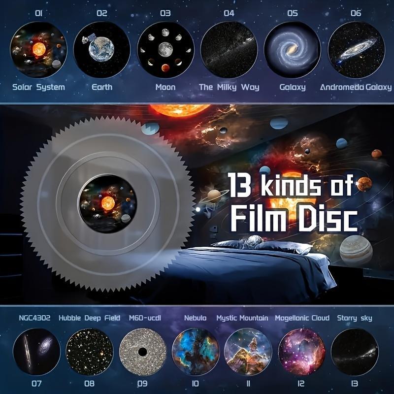 13 In 1 Galaxy Projector Novelty Light, Led Nebula Projector, 360° Rotatable Starry Sky Projector Ambient Light with 13 Film Disc, Night Decor Light for Bedroom, Living Room