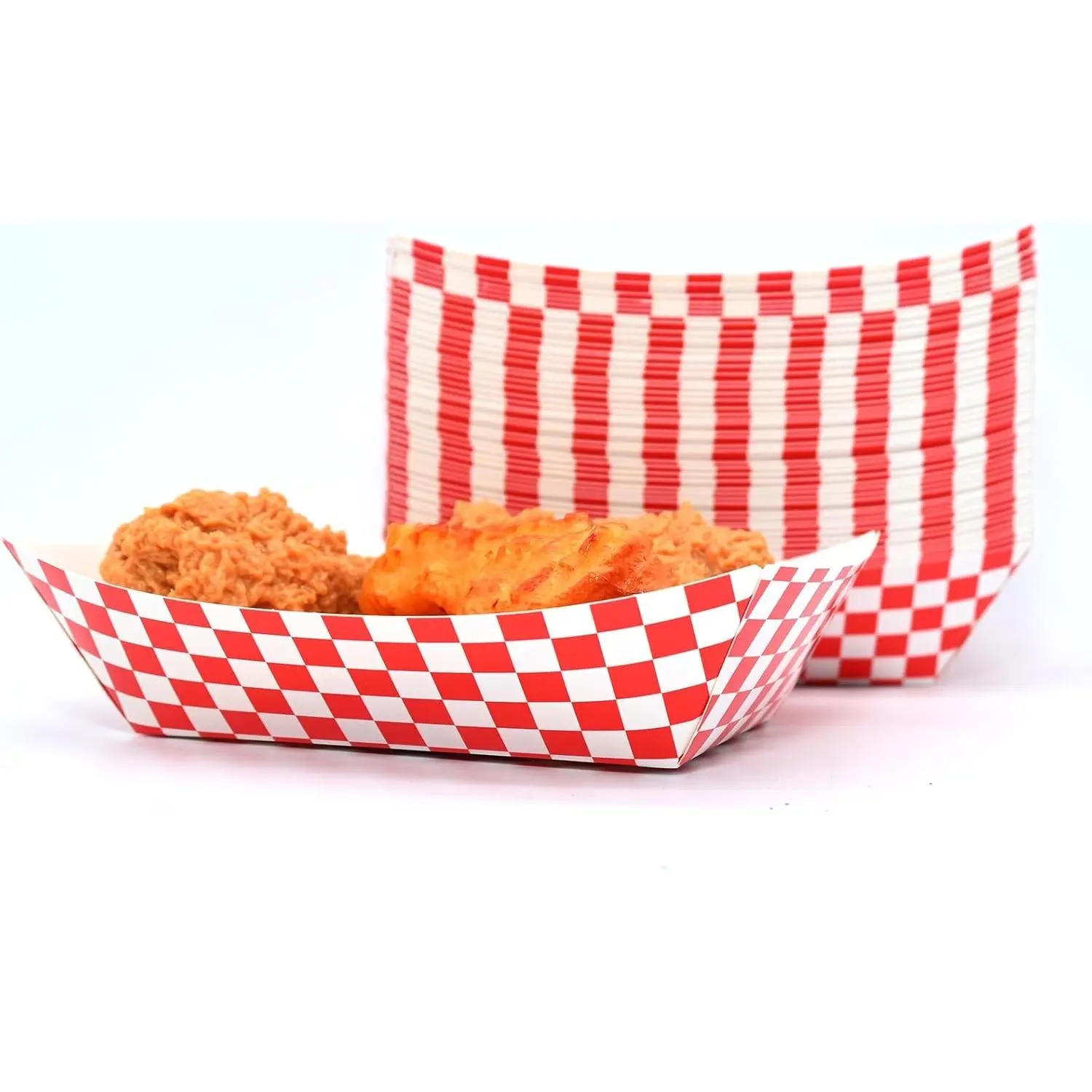 Red Gingham Disposable Paper Food Trays (50 Pcs, 2lb, No Folding Required) for Shower, Wedding Party Supplies, Tray