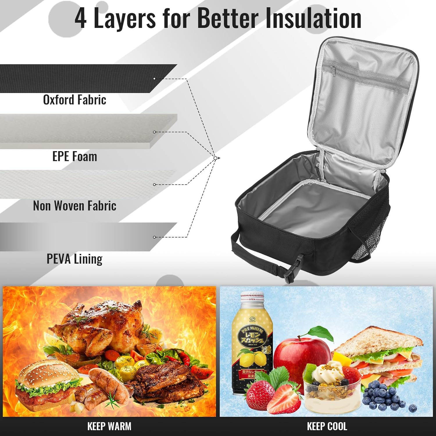 Black Small Flip Cover Lunch Bag Reusable Portable Lightweight Thermal Insulated Lunch Tote Bag For Men Women Adults Office Work Picnic Travel Daily Commute Food Storage Bag