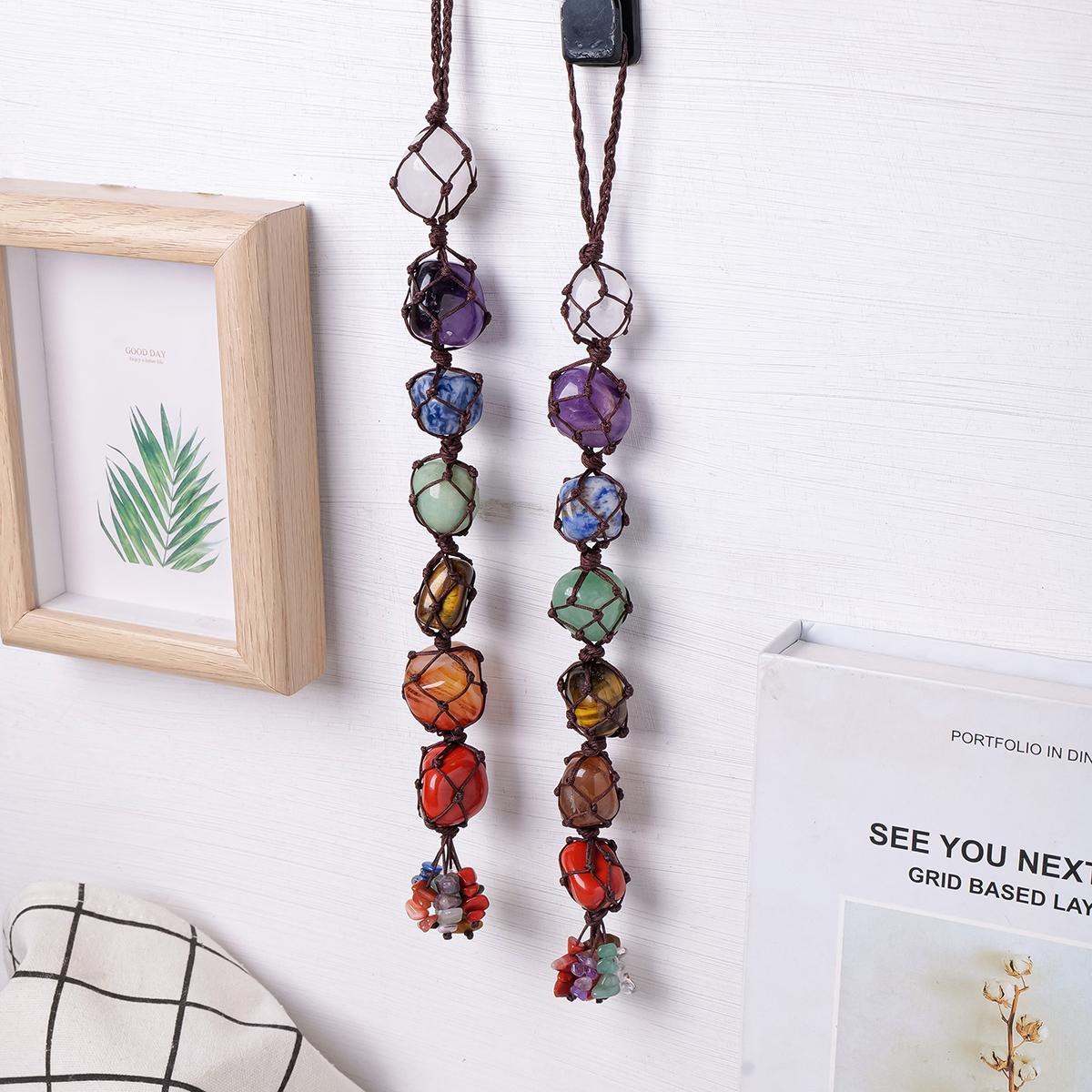 Natural Crystal Chakra Pendant, Chakra Healing Crystals, Tumbled Healing Stone for Car & Home Decor, Universal Design, Happiness Meaning, Ideal Gift