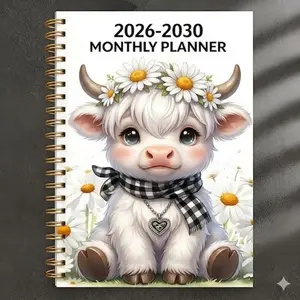 New 2026-2030 Monthly Planner - Rustic Floral Crown Notebook with Spiral Binding, Portable Journal for 5-Year Long-Term Planning