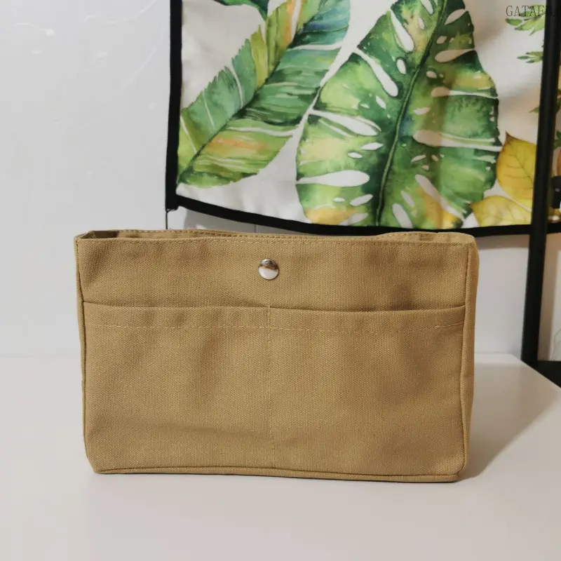Khaki Large-Capacity Canvas Insert Bag with Multi-Pockets, Cosmetic Pouch for Handbag Use (Sports & Outdoor Accessory)