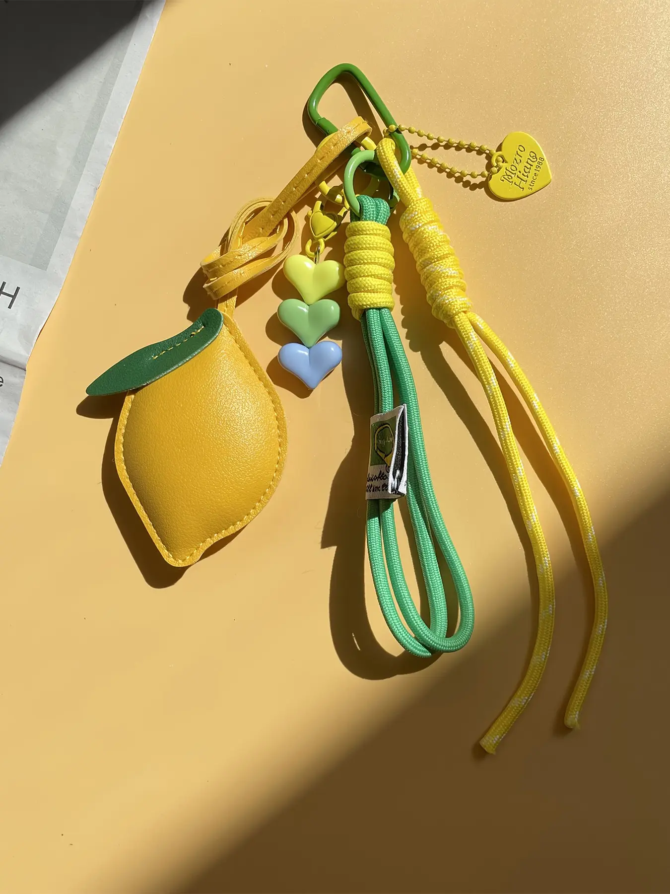 Lemon PU Leather Keychain with Star Pendant, Four-In-One Nylon Rope Bag Charm, Women's Fashion Backpack Accessory, Cool Keychains, Holiday Gift