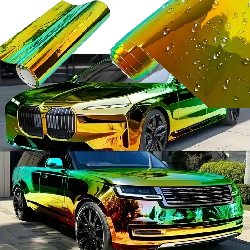 Premium Holographic Rainbow Green Mirror Vinyl Wrap Film Self Adhesive Car Motorcycle Wrapping Sticker Decal With Air Release