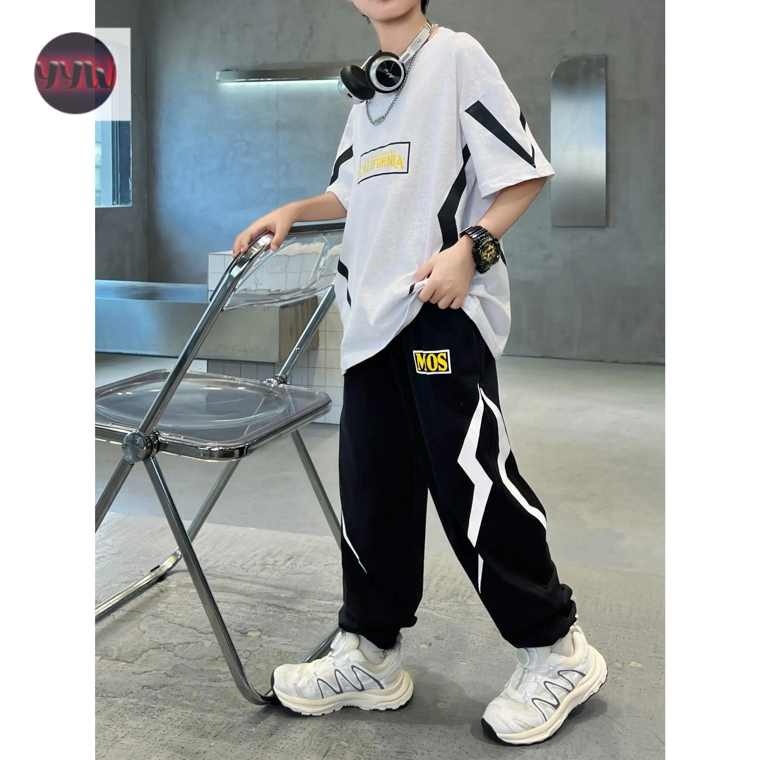 YYW1 Boys' Short Sleeve Long Pants - Casual Comfortable Two-Piece Set -/Lightning Print, Perfect Outdoor