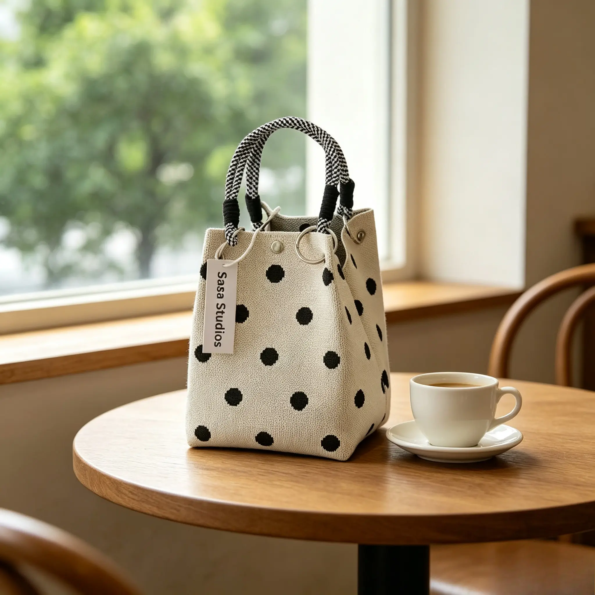 Knitted Woven Bucket Bag for Women – Colorful Braided Handle Handbag with Magnetic Closure