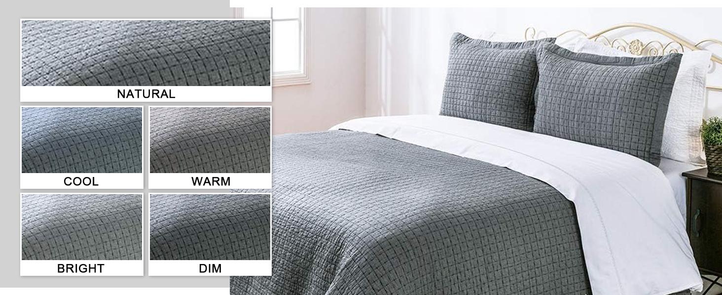 Cotton Yarn Dyed Chambray Cotton Fill - Lightweight Square Detailed Stitching Bedding, Queen Gray Color, 88" x 92" Cotton Yarn Dyed Chambray Cotton Fill - Lightweight Square Detailed Stitching Bedding, Queen Gray Color, 88" x 92"
