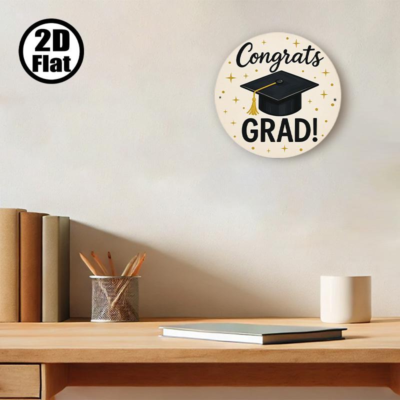 8*8in Iron Graduation Sign "Congrats GRAD! " with Golden Glitter & Stars, 20x20cm - Durable, Weather-Resistant Wall Decor for Home, Bar, Cafe, and Outdoor Celebrations, Graduation Party Decorations, Perfect for Room Decor