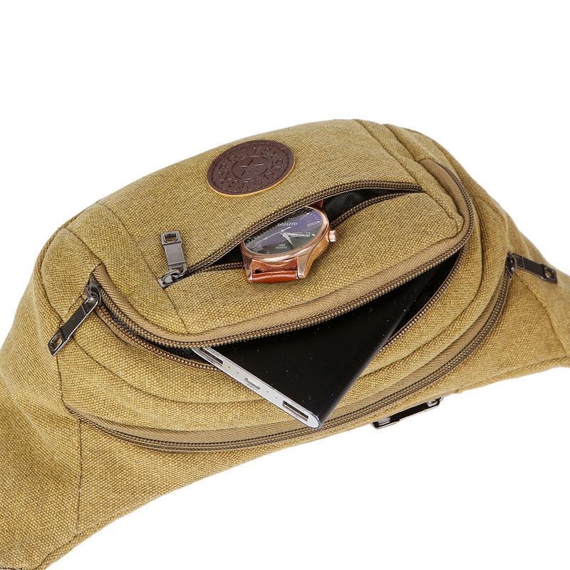 canvas mobile phone fanny pack men's large-capacity multi-functional bag diagonal span dual-purpose breast bag business wallet
