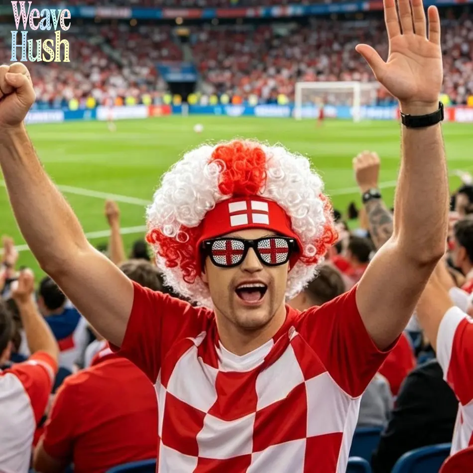 England Sports Fans' 2-Piece Flag-Printed Wig & Glasses Costume Set, Bag Accessory for DIY Luggage Decor, Party Celebrations