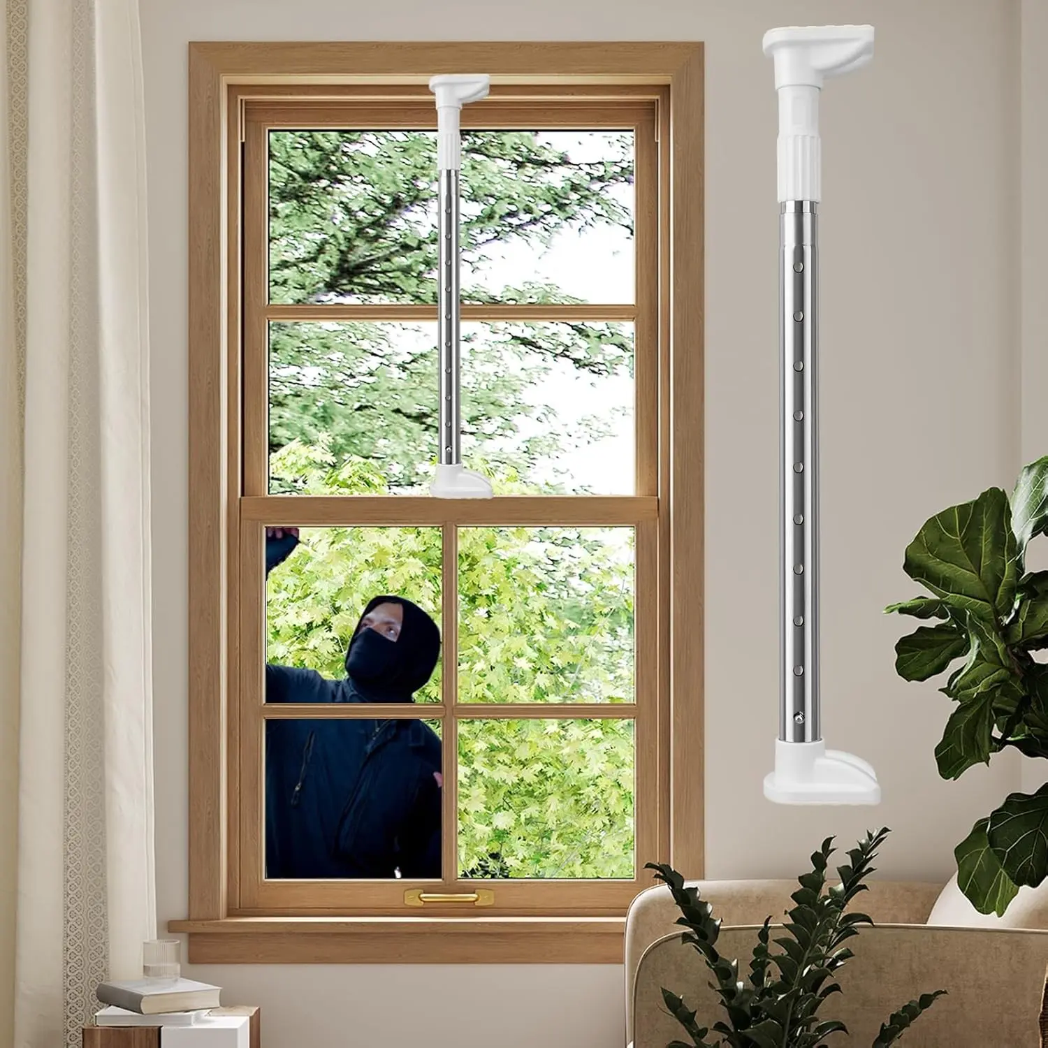 Adjustable Multi-Size Stainless Steel Up-Down Lock Security Bars, 18"-30", for Cabin Window Privacy & Safety, Steel Bars