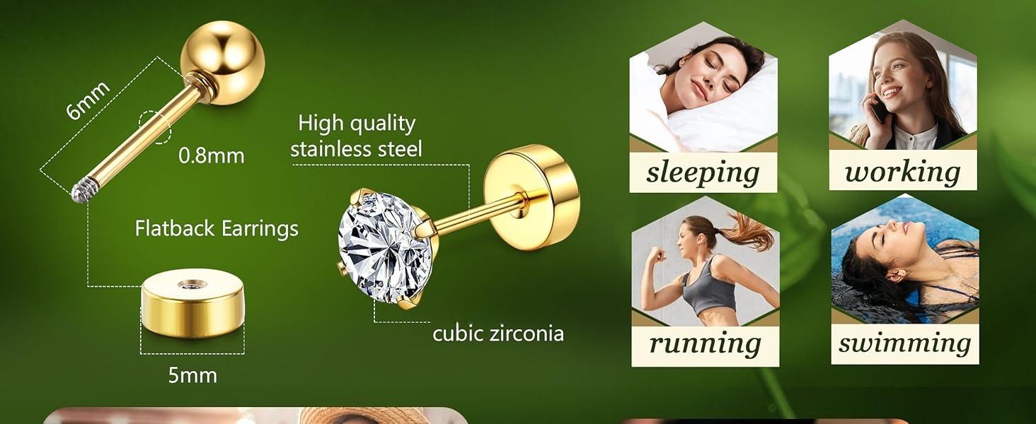 FIBO STEEL 13 Pairs Surgical Steel Flat Back Earrings Set for Women Girls CZ Opal Small Stud Hoop Hypoallergenic Piercing Jewelry Gift FIBO STEEL 13 Pairs Surgical Steel Flat Back Earrings Set for Women Girls CZ Opal Small Stud Hoop Hypoallergenic Piercing Jewelry Gift