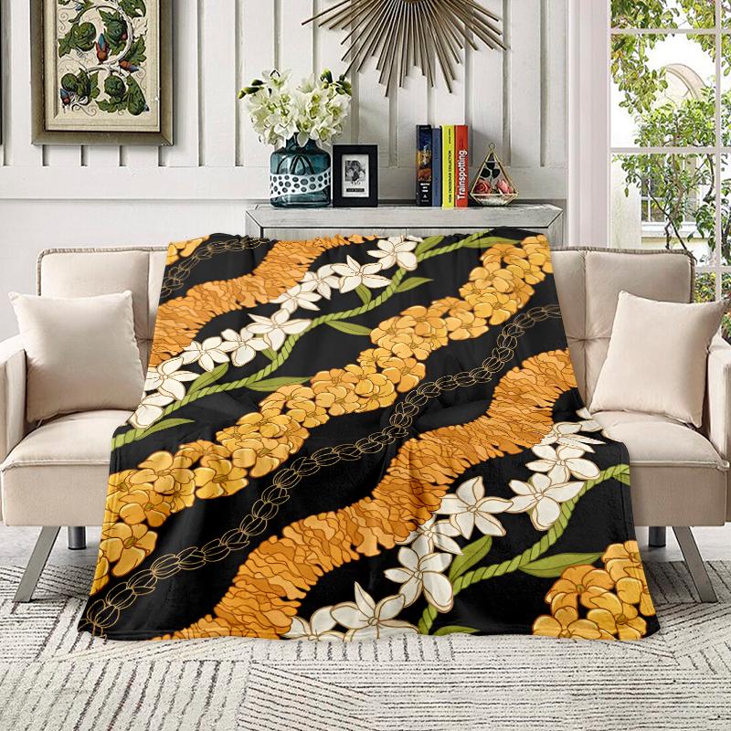 Hawaiian Plumeria & Puakenikeni Blanket: Vibrant Tropical Lei Design Throw With Island Vibes, Ultra Soft Plush Fleece Blanket Printed In USA For Luau Lovers