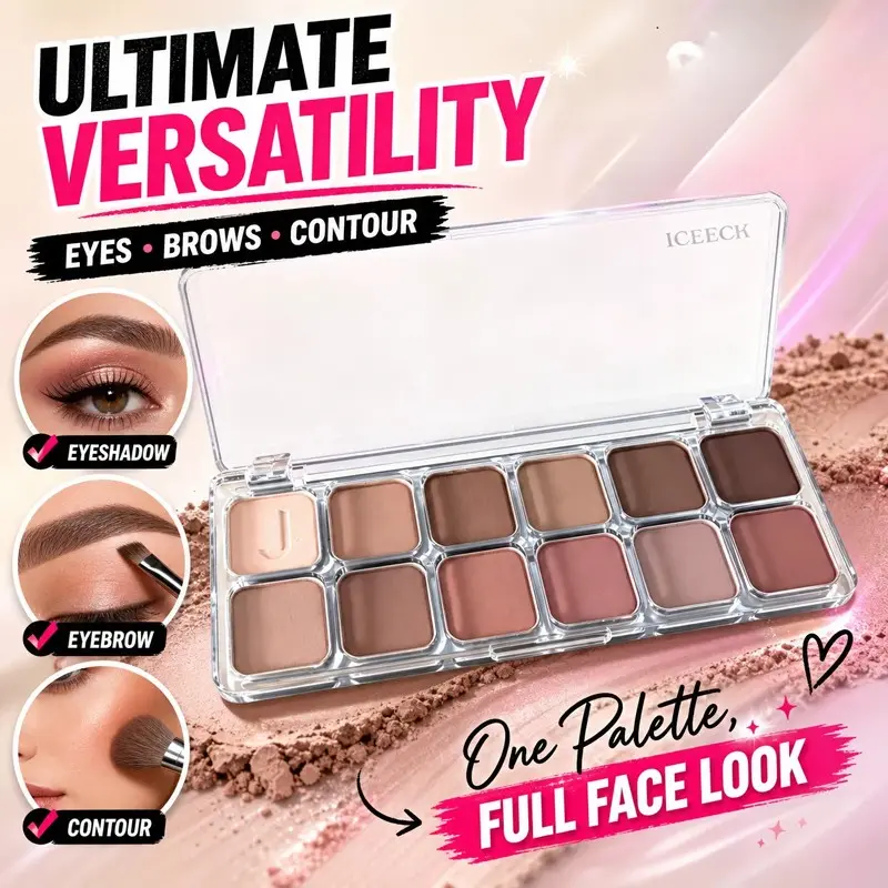 Earth Tone Matte Eyeshadow Palette Multiple Shades, Create Multi Dimensional Eye Contour, Non Crease Formula For Dry Eyelids