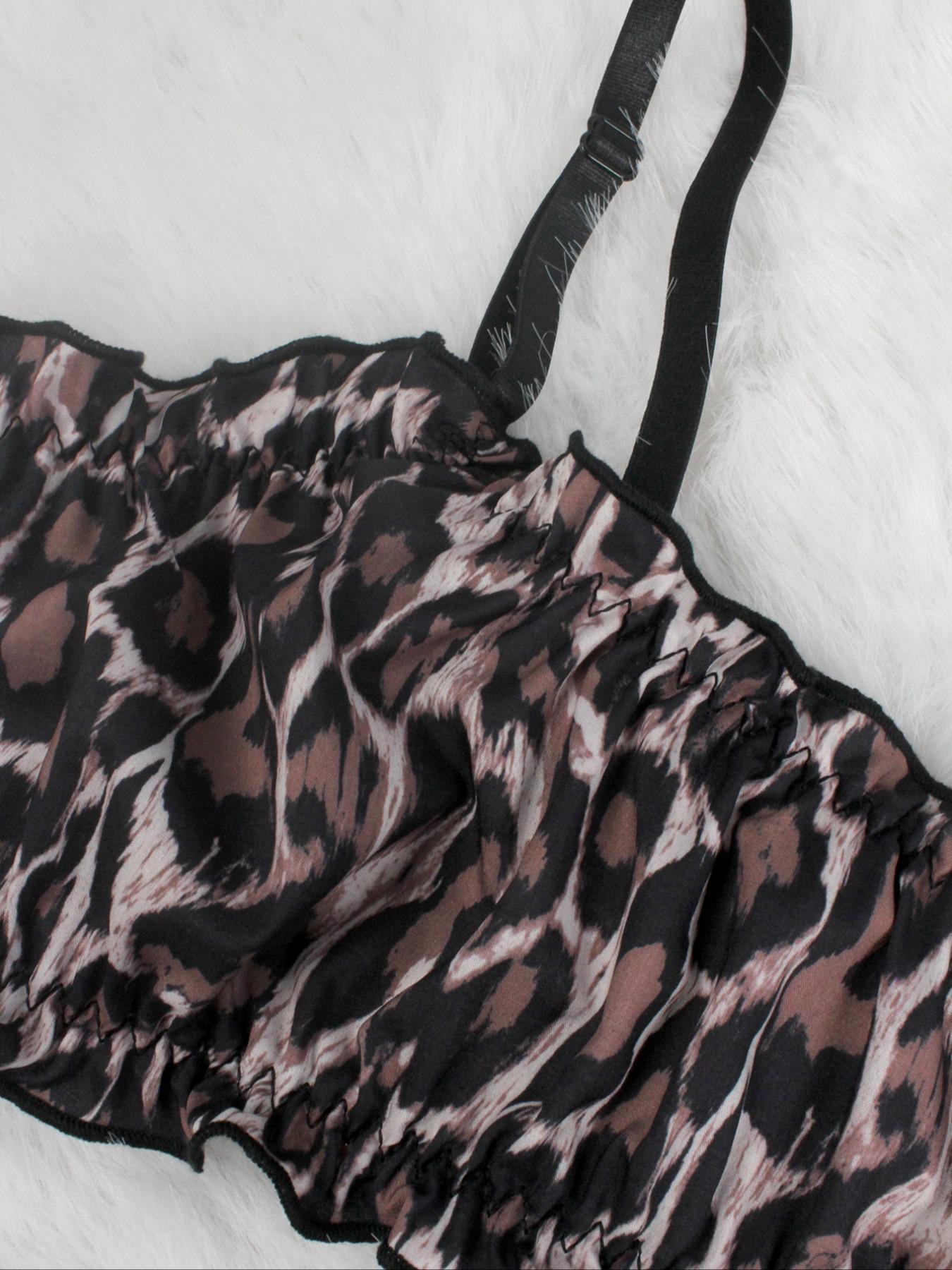 Women's Leopard Print Crop Top & Shorts Pajama Two-Piece Set, Casual Comfortable Loungewear Set for Women, Women's Sleepwear for Summer