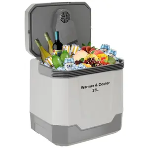 12 Volt Refrigerator, 35 Quart Car Fridge, Electric Cooler & Warmer 32℉~131℉, Portable Freezer Compressor Cooler with Integrated Handle, 12DC 110-240 AC, Car Cooler for Vehicle, Boat