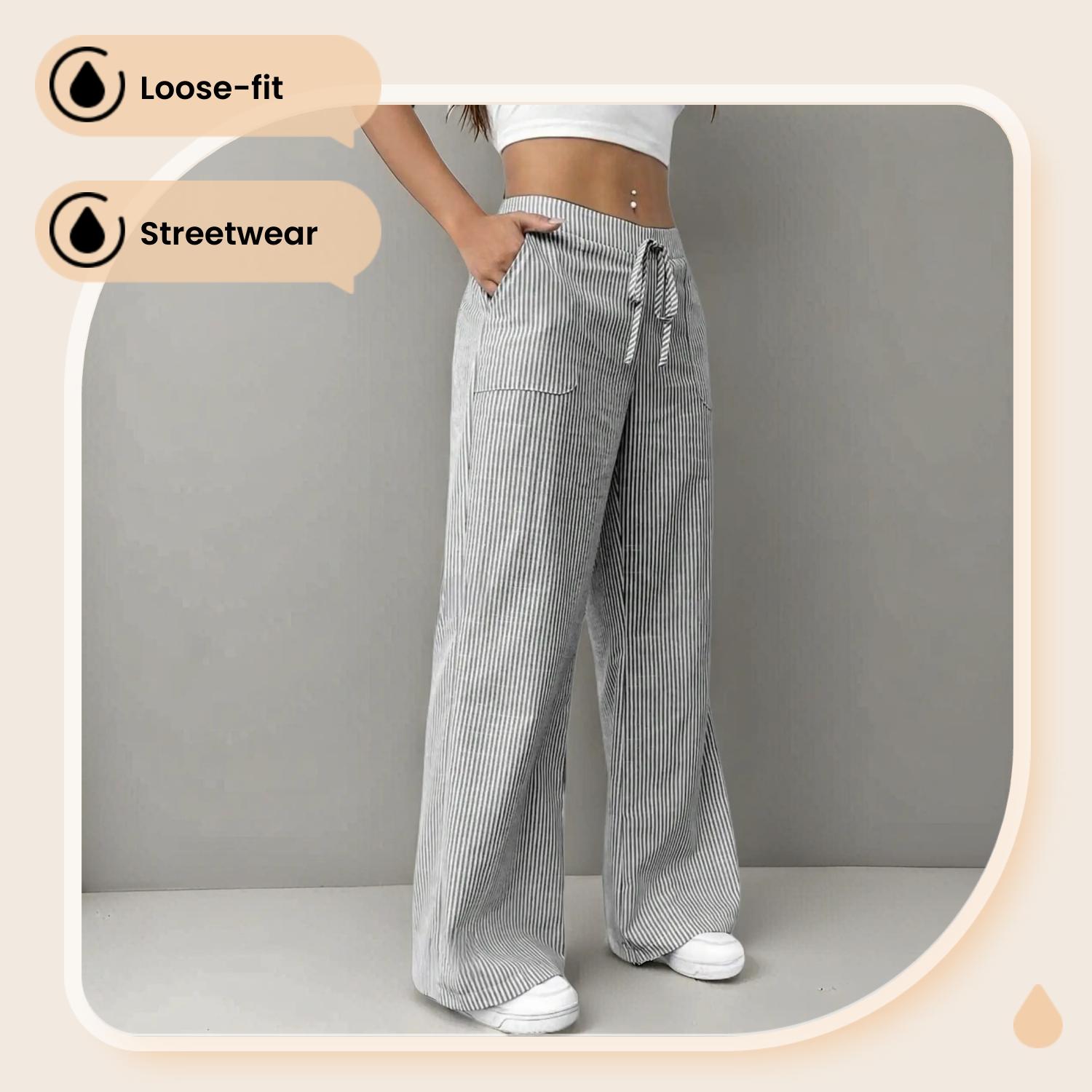 Women's Striped Print Wide Leg Pants, Casual Comfy Trousers for Daily Wear, Ladies Bottoms for All Seasons