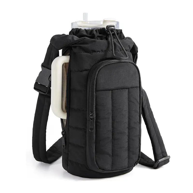 Portable Water Bottle Sling Bag with Adjustable Shoulder Strap & Phone Pocket, Women Crossbody Insulated Tumbler Holder for Fitness Travel Outdoor