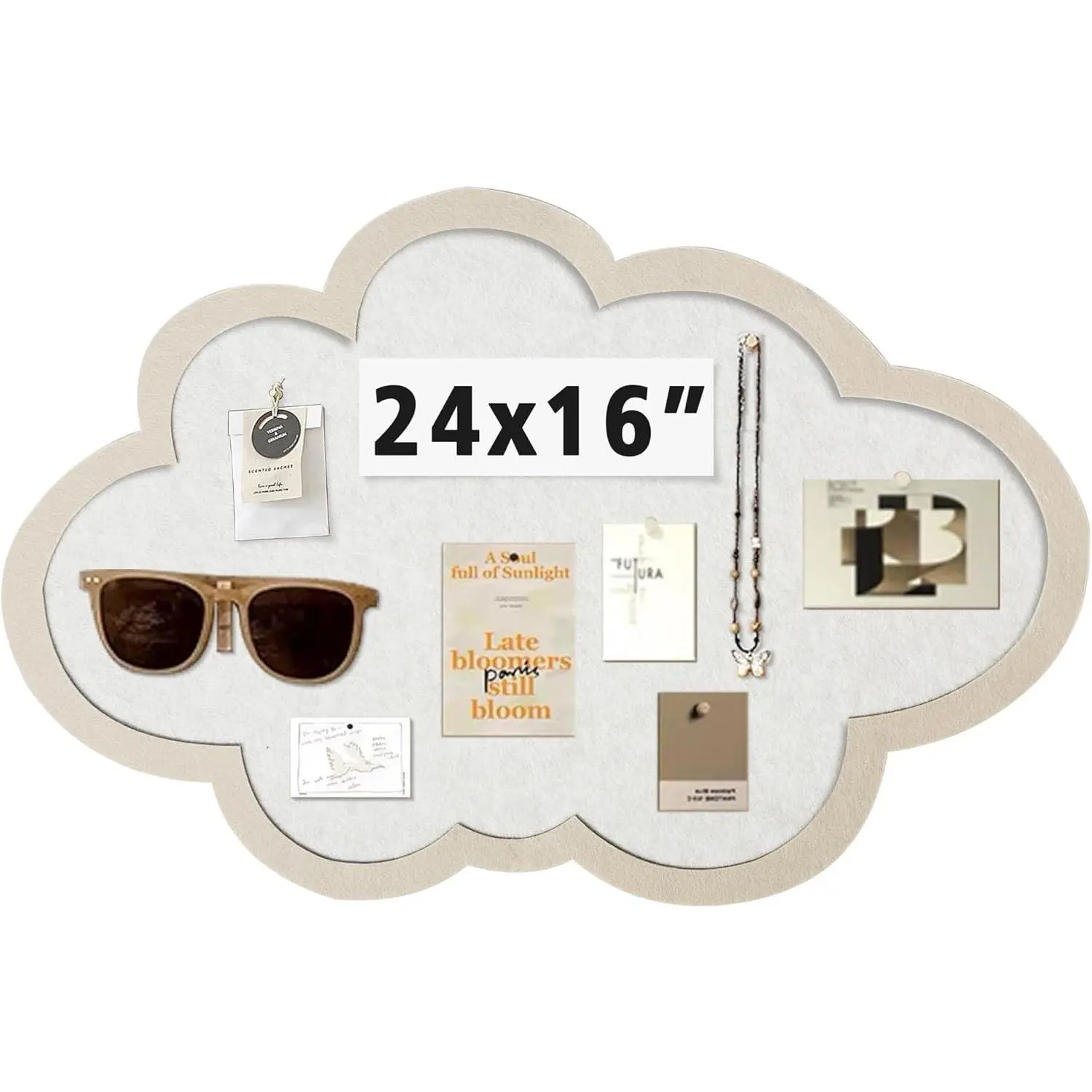 Cute Cloud Wall Felt Board 24" x 16", Foldable Vision Board Kit with Pins, Aesthetic Display Pin Board for Photos Notes Pictures Jewelry, Ideal Dorm Bedroom Office Decor