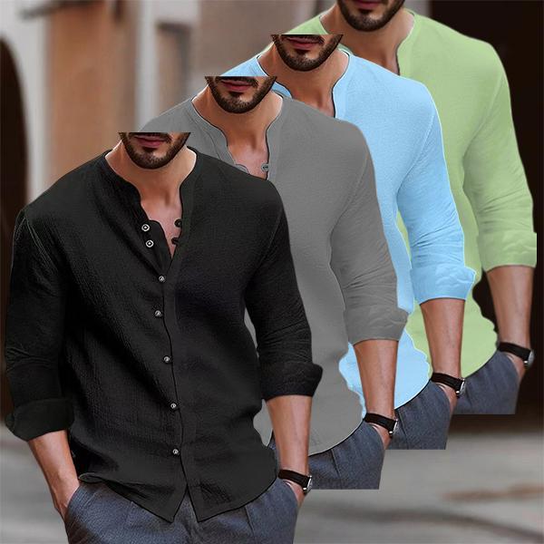 Men's Vintage Button-Up Shirt - Available in Multiple Colors. Made of Linen and Polyester - Lightweight, non-stretch shirt, perfect for spring and summer wear, can be paired with formal or casual attire.