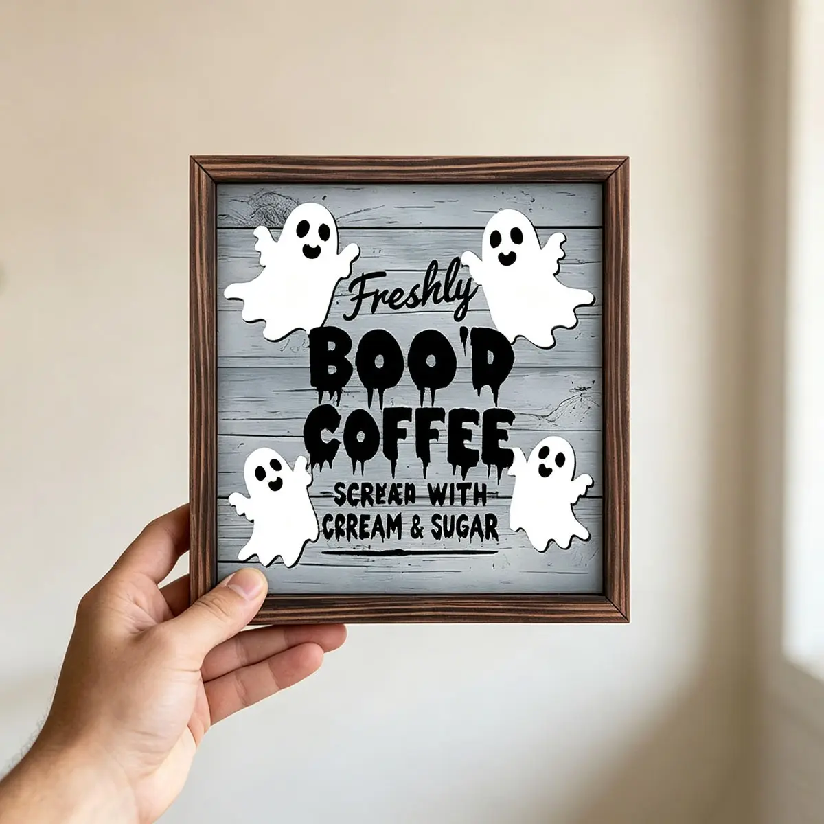 Halloween Wooden Photo Frame, 1 Count Ghost Pattern Photo Frame, Festive Home Decoration for Doors & Walls, Unique Holiday Decor for Celebrating Halloween