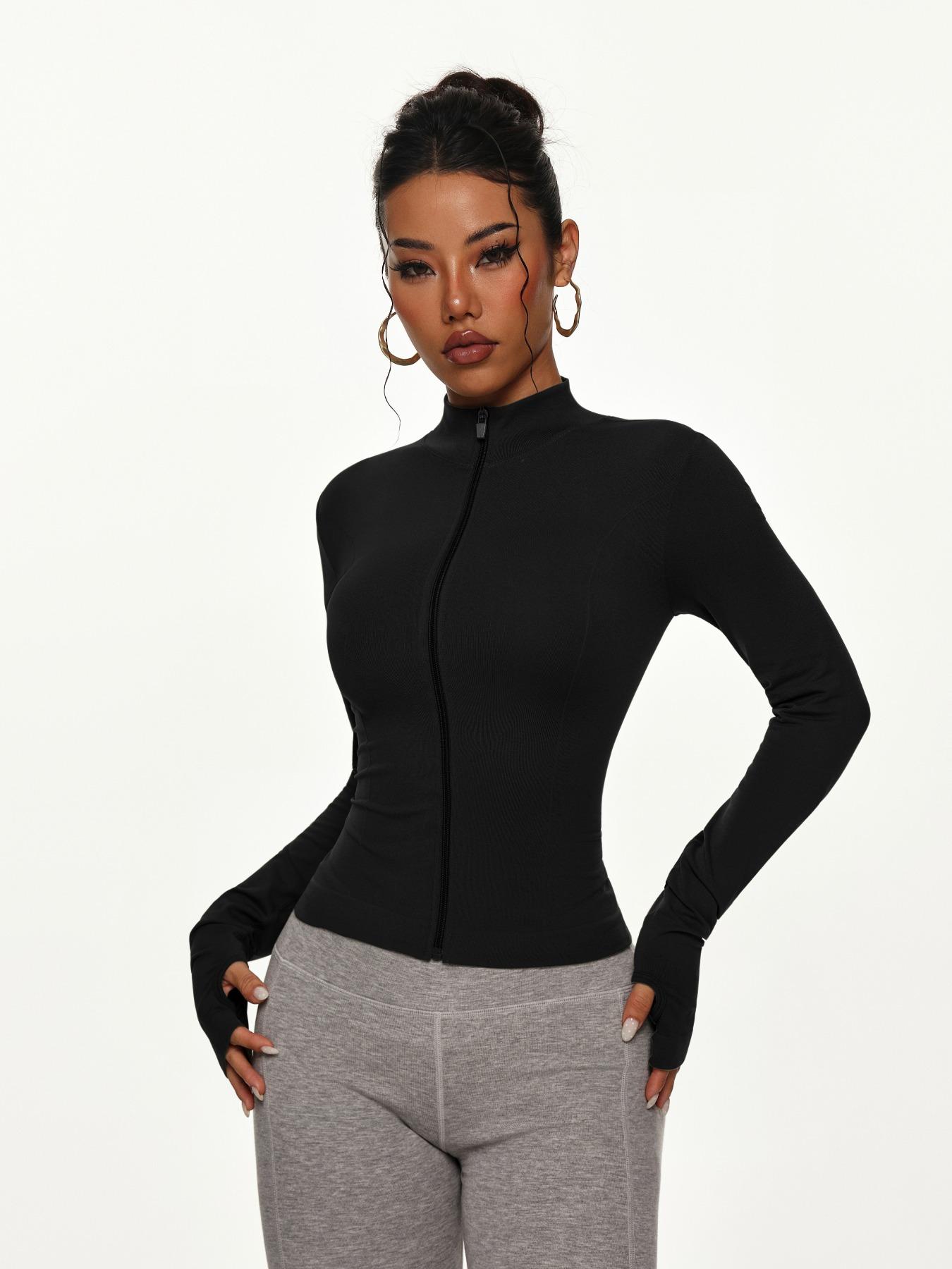 Women's Long Sleeve with Zipper, Quick-Dry Fitness Coat, Elastic Fit Design, Ideal for Gym & Running, Casual Wear, Yoga Jacket Top