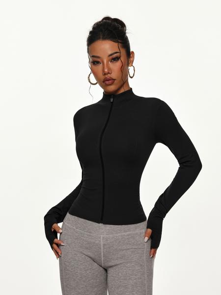 Women's Long Sleeve with Zipper, Quick-Dry Fitness Coat, Elastic Fit Design, Ideal for Gym & Running, Casual Wear, Yoga Jacket Top