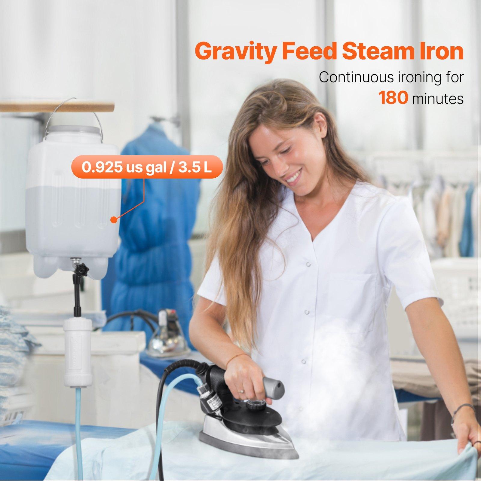 VEVOR Gravity Feed Steam Iron, 1000W Gravity Feed Iron with 3.5 L Large Capacity Tank, Demineralizer Cartridges, Non-Stick Ironing Shoe, 5 Temperature Settings, Industrial Electric Steam for Ironing VEVOR Gravity Feed Steam Iron, 1000W Gravity Feed Iron with 3.5 L Large Capacity Tank, Demineralizer Cartridges, Non-Stick Ironing Shoe, 5 Temperature Settings, Industrial Electric Steam for Ironing