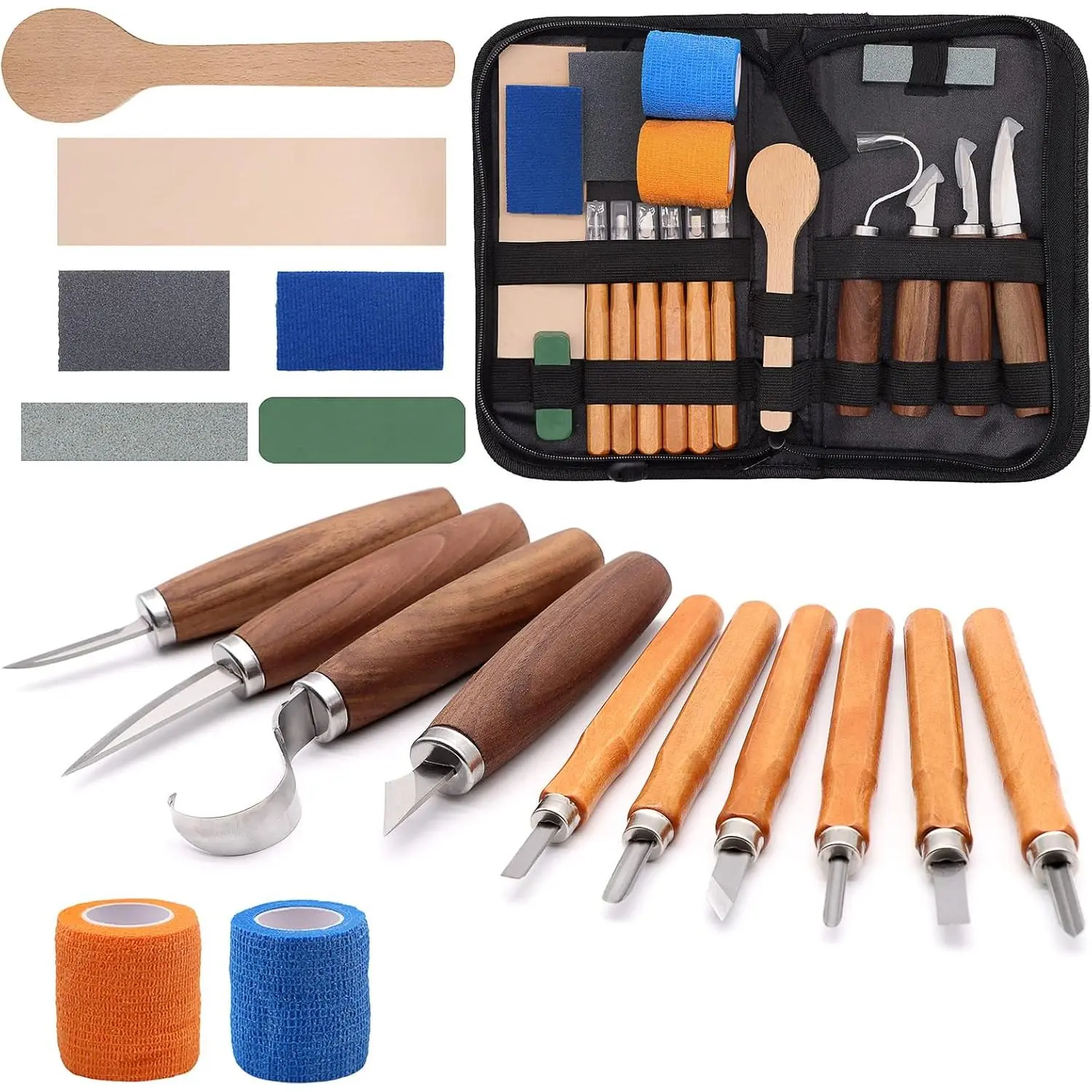 Carving Tools Kit, 19 count  Carving  Set with Spoon Blanks, Whittling ,  Whittling Kit for Beginners, , Adults Woodworking DIY