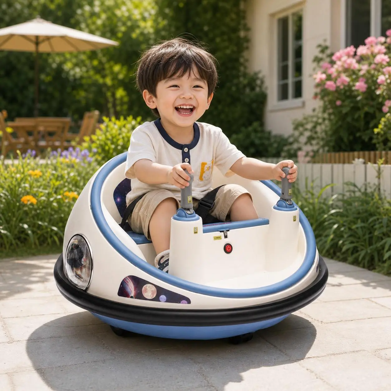 12V Kids Ride on Bumper Car - Space Shuttle Electric Toy Bumper Vehicle with 360 Degree Spin, Parent Remote Control, Bluetooth Music, 5 LED Light Modes for Toddlers Boys Girls