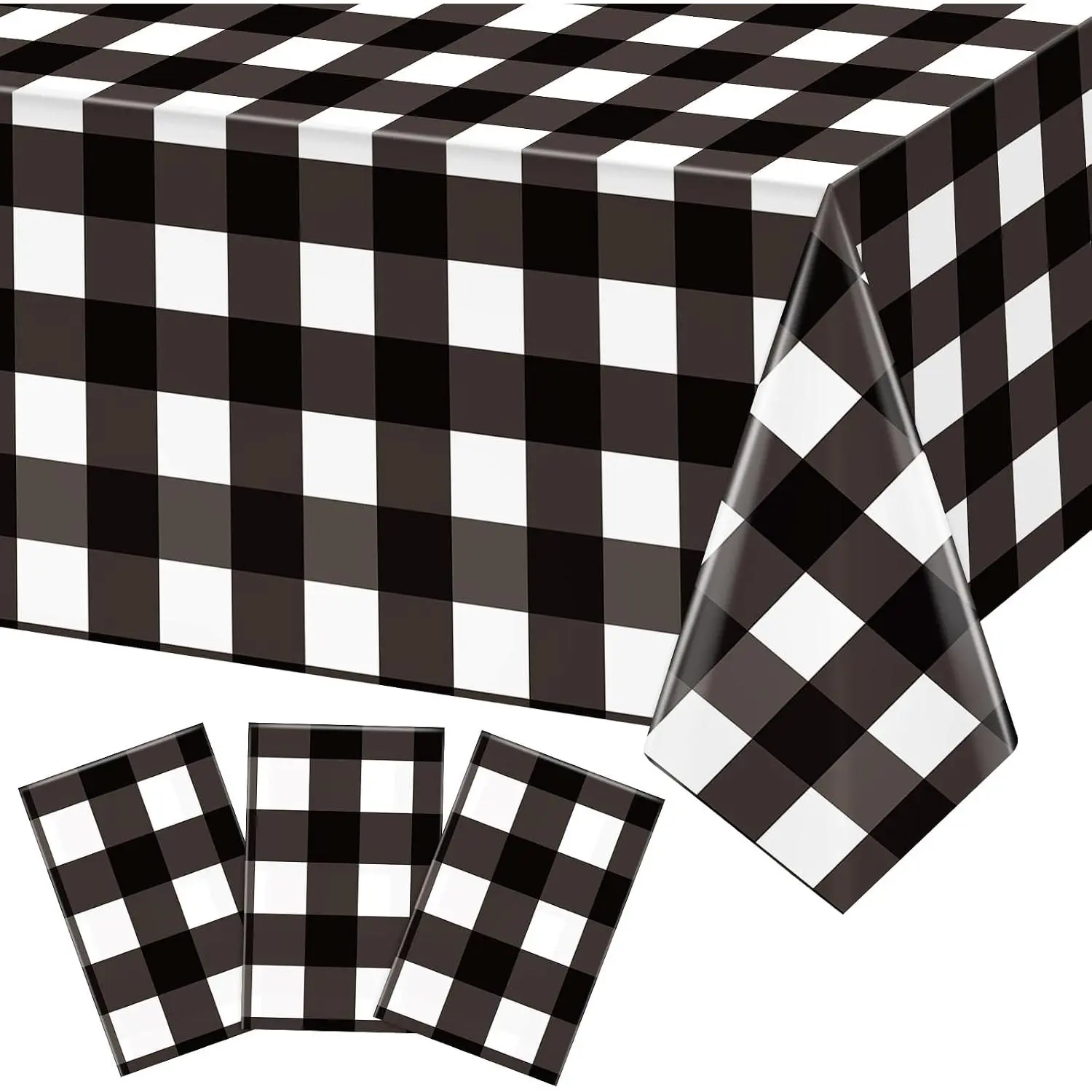 3 Pack  Checkered Tablecloths 54"x108" Christmas Buffalo  Tablecloths Disposable Plastic  Table Cloths for Christmas Picnic Camping Outdoor Birthday Decors