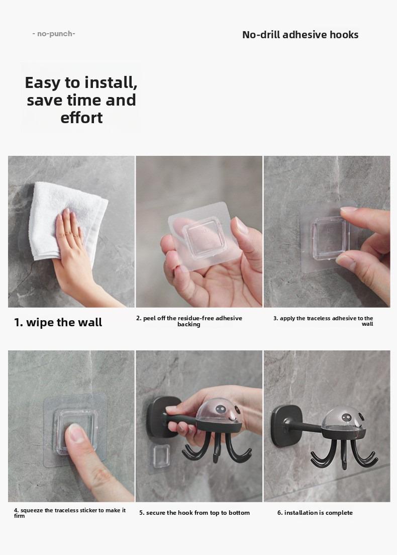 360° rotating cartoon octopus hook, no need to drill holes and won't damage the wall, storage rack, home storage rack, household daily use, kitchen storage hook, shelving rack
