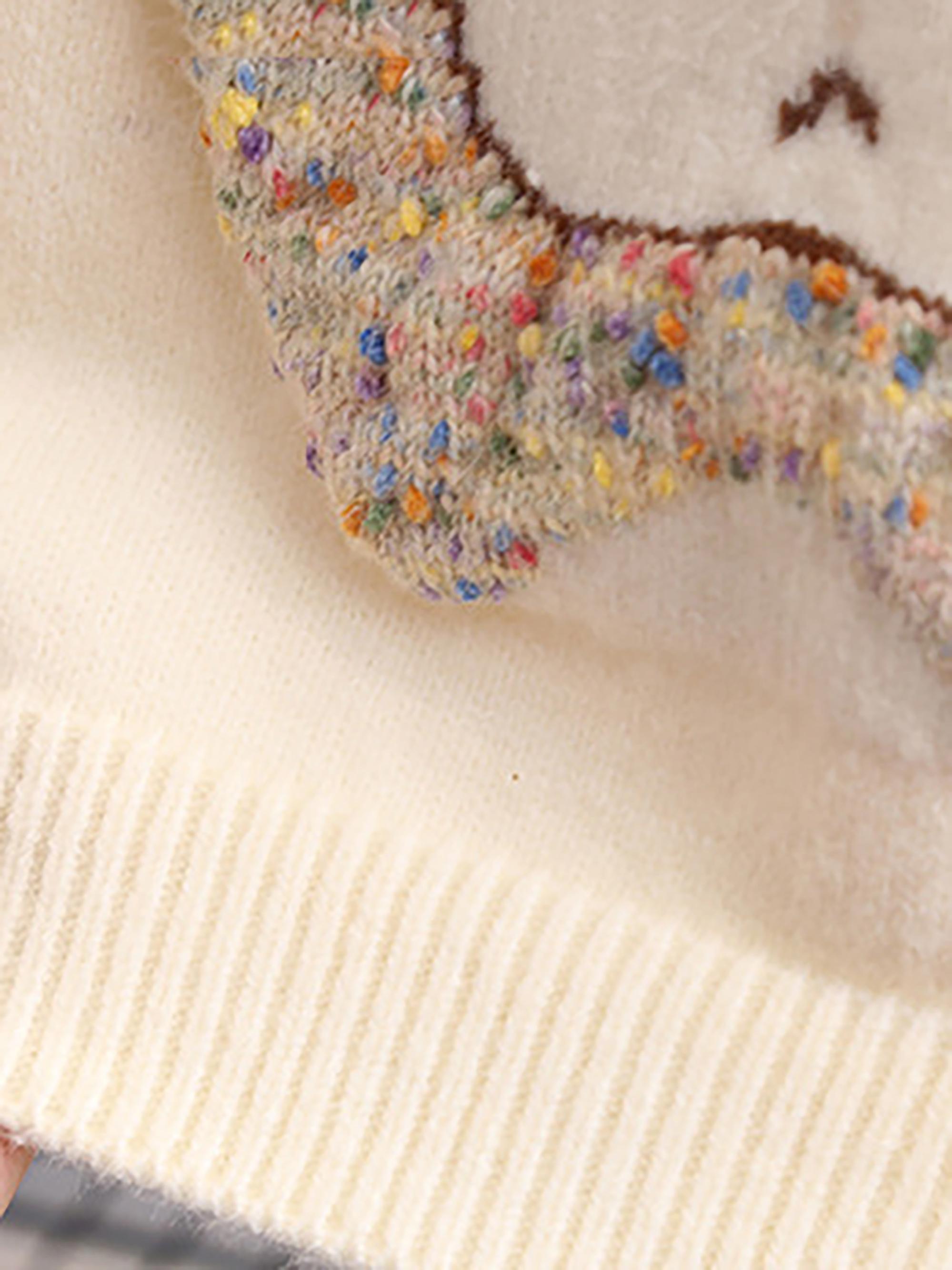 Girls' Thickened Sweater with Hand-Embroidered Design - Winter Warm Loose Fit Cute Button-Front Sweater Suitable for Autumn/Winter, Hand Washable Cozy Sweaters for Girls &