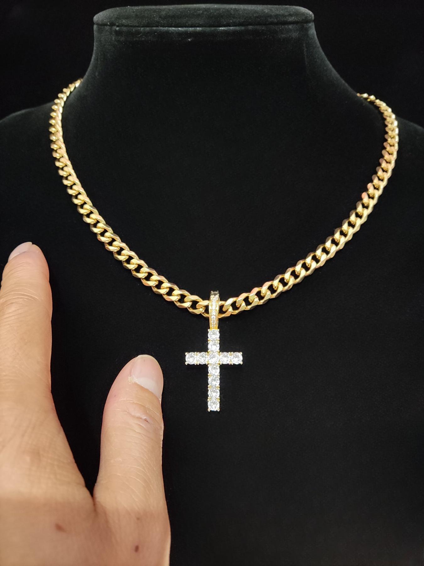Unisex Easter Street Cross Pendant Necklace, Rhinestone Decor Cuban Chain Necklace, Cuban Link Necklace for Party & Daily Clothing Decor for Men & Women, Exquisite Jewelry for Birthday