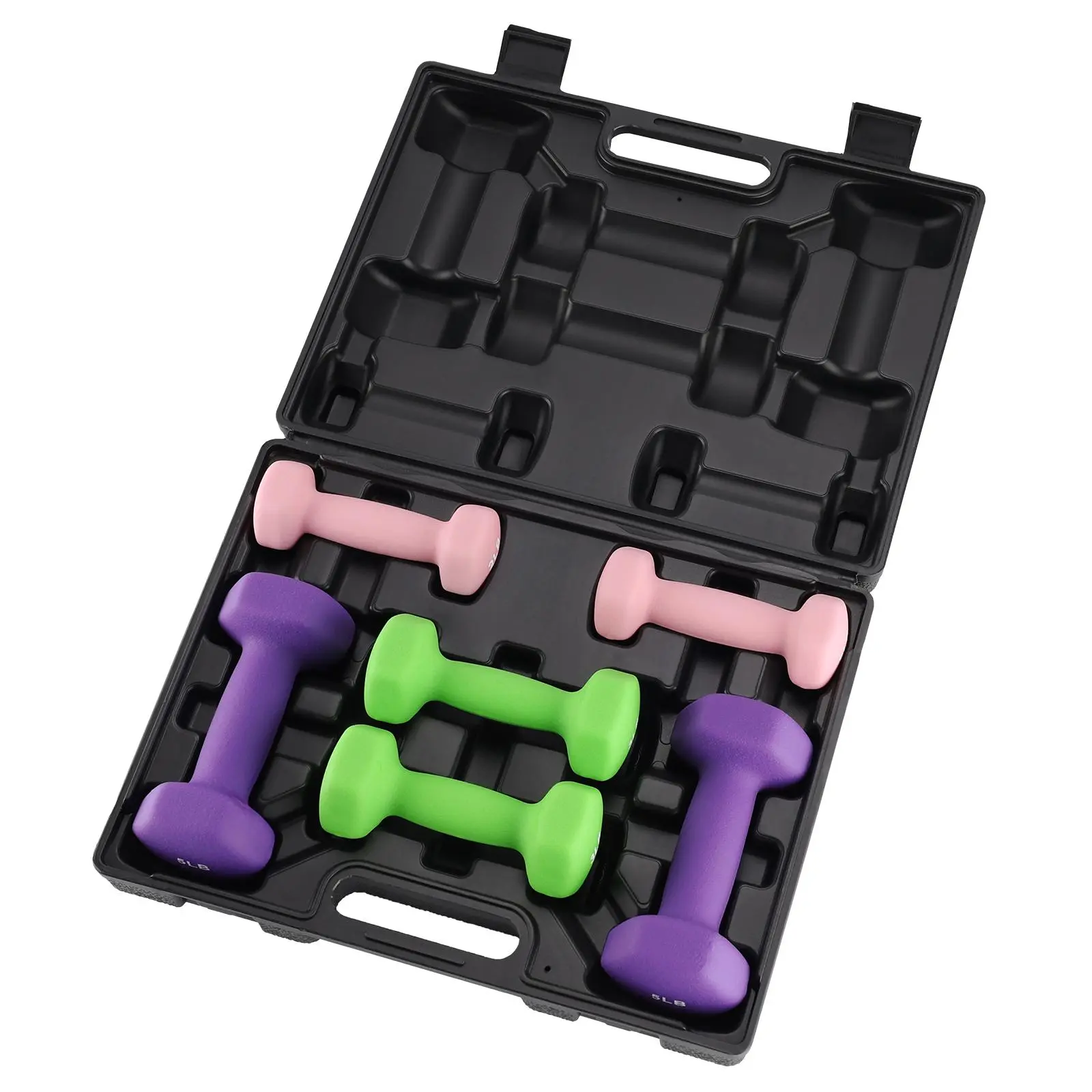 Hex Neoprene Dumbbell Set – Anti-Slip Grip, Non-Roll Design, Compact Dumbbell Rack – 3/5/8 lb Pairs – Ideal for Home Gym, Strength Training, Fitness – Includes Dumbbell Rack weight plate