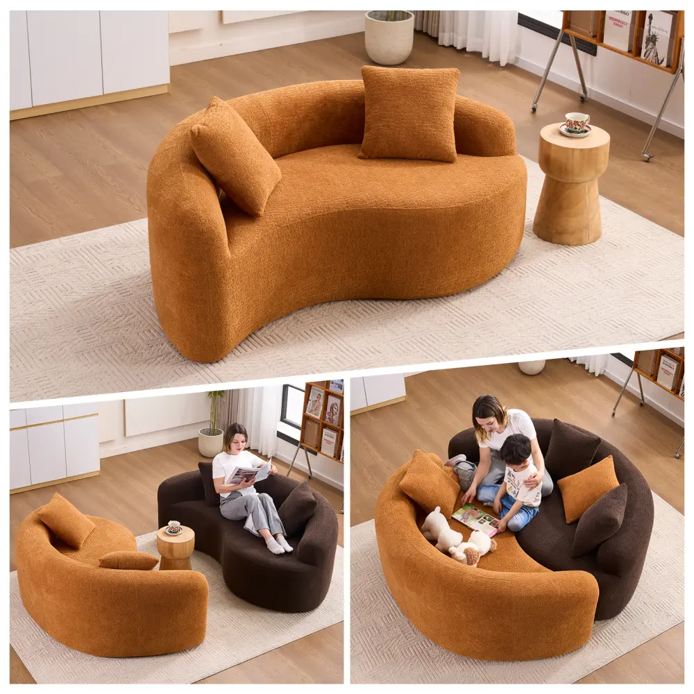 Littleox LY-042 S-Curved Chenille Sectional Sofa: Dual-Depth (21.3" & 26.8"), Orange, No Assembly, Compact for Small Spaces, 400 lbs, 66.9" L