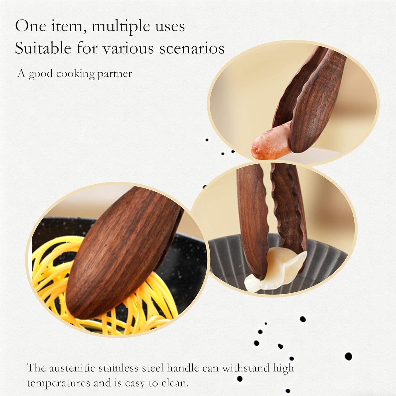 Walnut-Tip Wooden Cooking Tongs, 2-Pack Heat-Resistant & Anti-Slip Kitchen Tongs with Smooth Locking Design, Perfect as Serving Utensils for Salad, Grilling, and a Versatile Cooking Set