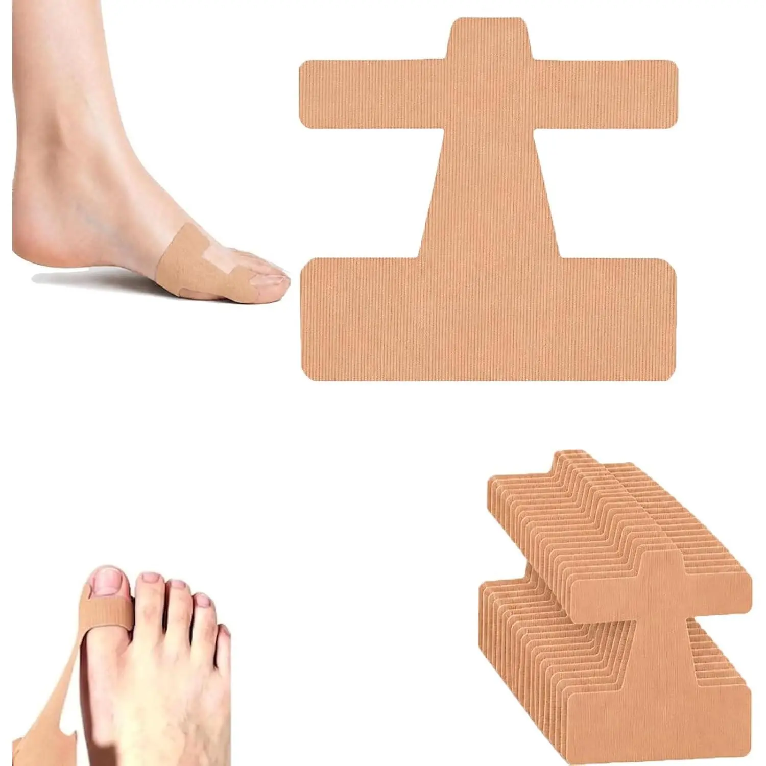 Pre-cut Shape Bunion Corrector Kinesiology Tape for Bunion Relief and Big Toe Alignment, Waterproof Breathable Support for Men & Women (Skin, 60 Pcs), Latex-Free, Sticker Pack, Foot Care, Unisex