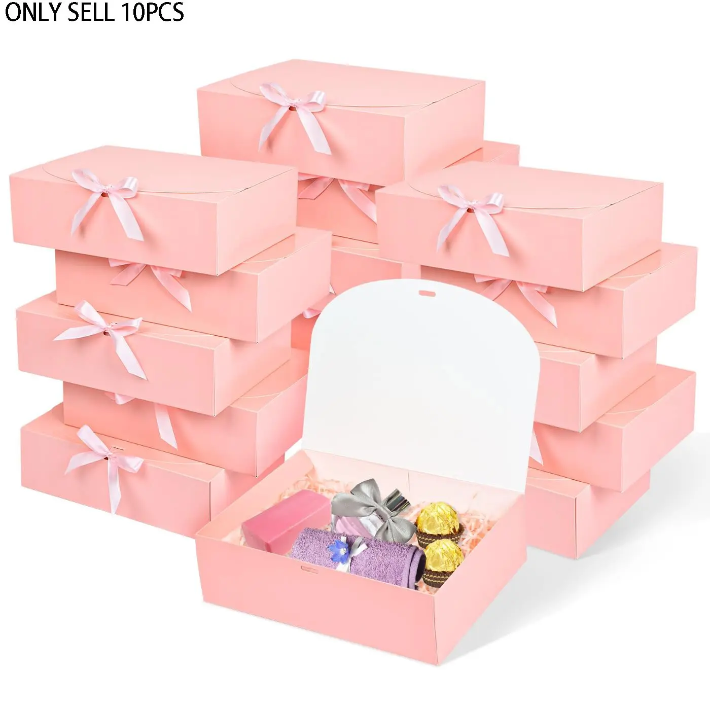 Gift Box with Lid, 10pcs/set Gift Wrapping Box with Ribbon, Party Favor Box for Wedding Birthday Graduation Party, Elegant Gift Box
