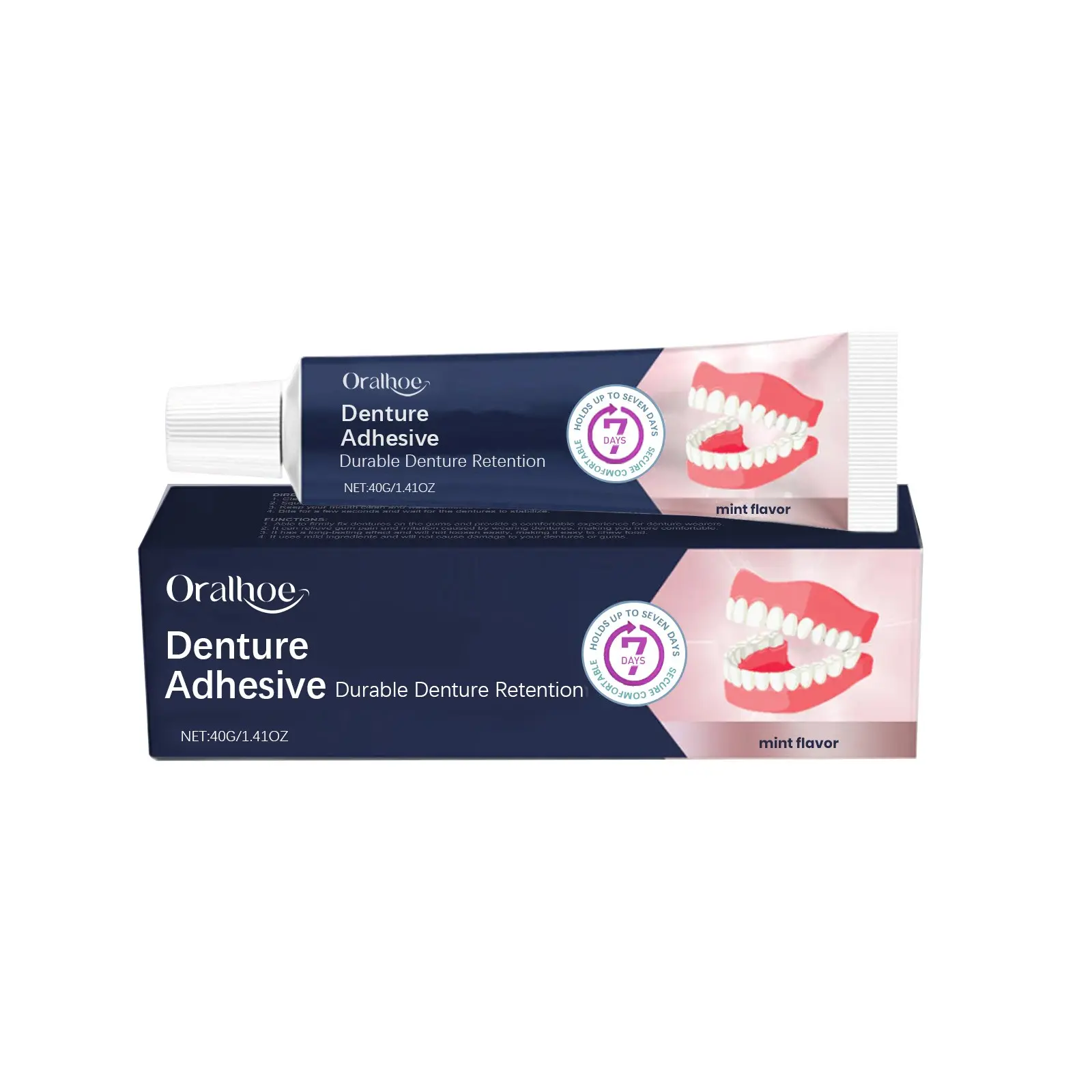 Oralhoe Denture Adhesive for Easy Application, Natural Fit for Comfort and Enhanced Smile Aesthetics, Reliable Denture Support