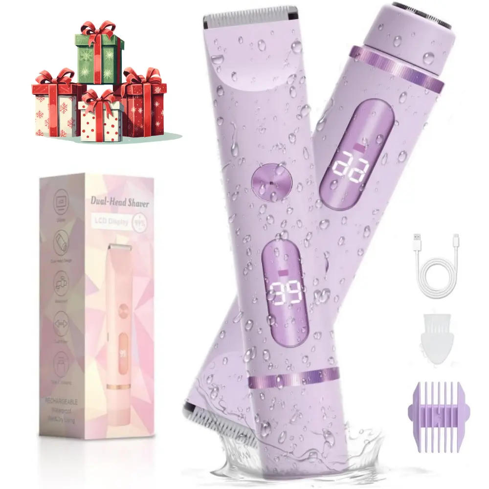 Bikini Trimmer for Women, 2-in-1 Portable Dual-Head Electric Razor, Rechargeable Foil Shaver for Painless Precision Body Hair Trimming on Face & Underarms