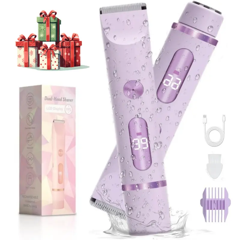 Bikini Trimmer for Women, 2-in-1 Portable Dual-Head Electric Razor, Rechargeable Foil Shaver for Painless Precision Body Hair Trimming on Face & Underarms, Christmas Gift