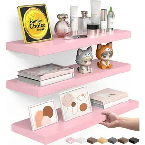 Pink Floating Shelves for Wall Set of 3, 15.7in Wood Wall Shelves for Bathroom, Bedroom, Living Room Decor Organize, Hanging Shelf for Books/Storage/Display with 22lbs Capacity