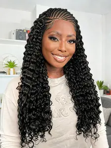 Cornrow Deep Wave Braided Wig, 13×6 Lace Front, Natural Look, Ideal for Women, Versatile Style for Daily Use & Special Occasions