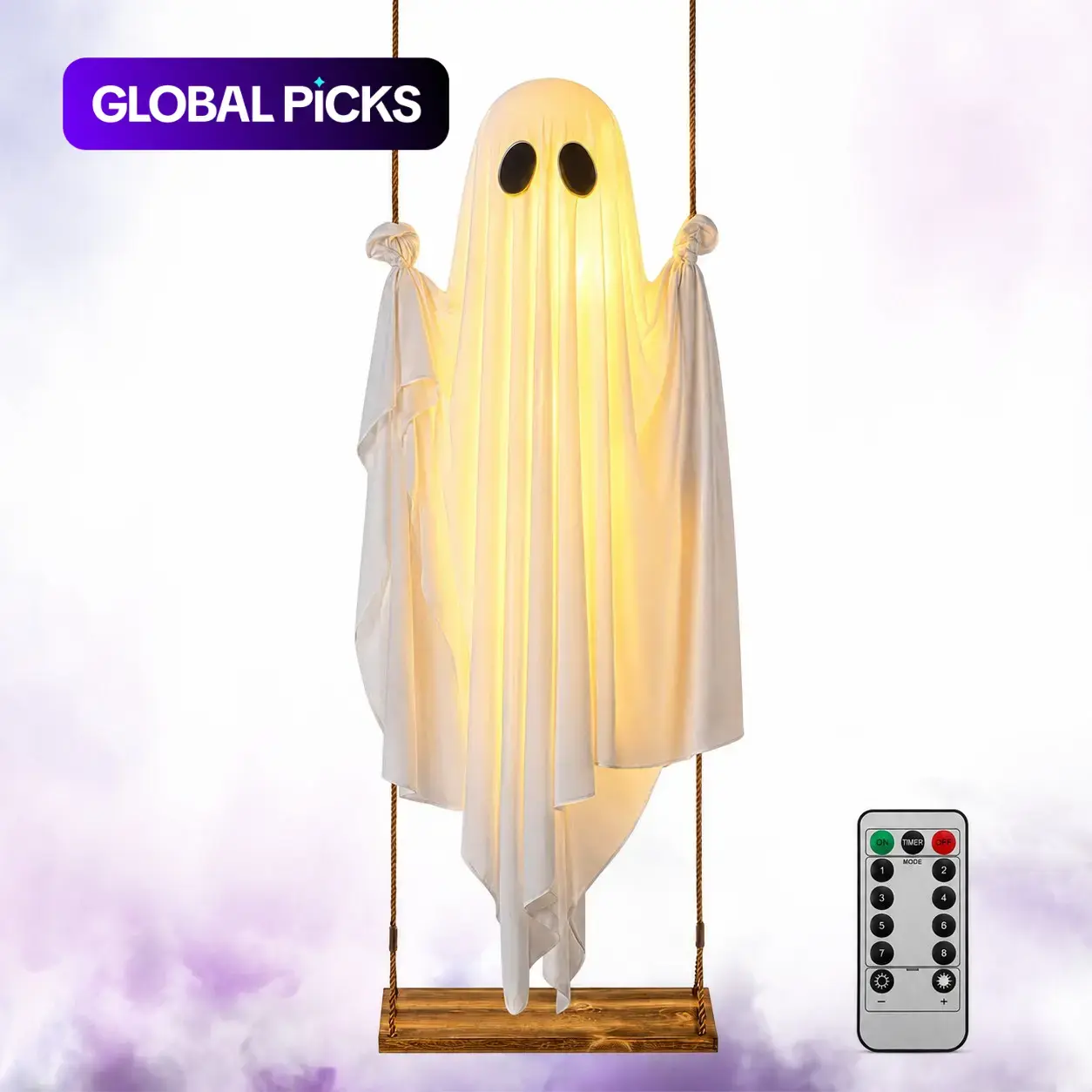 Halloween Swing Spooky Ghost Light, Glowing Hanging Ghost Decoration, Remote Control, Battery Powered, 8 Modes, Timer, Outdoor Halloween Decor #GLOBAL PICKS