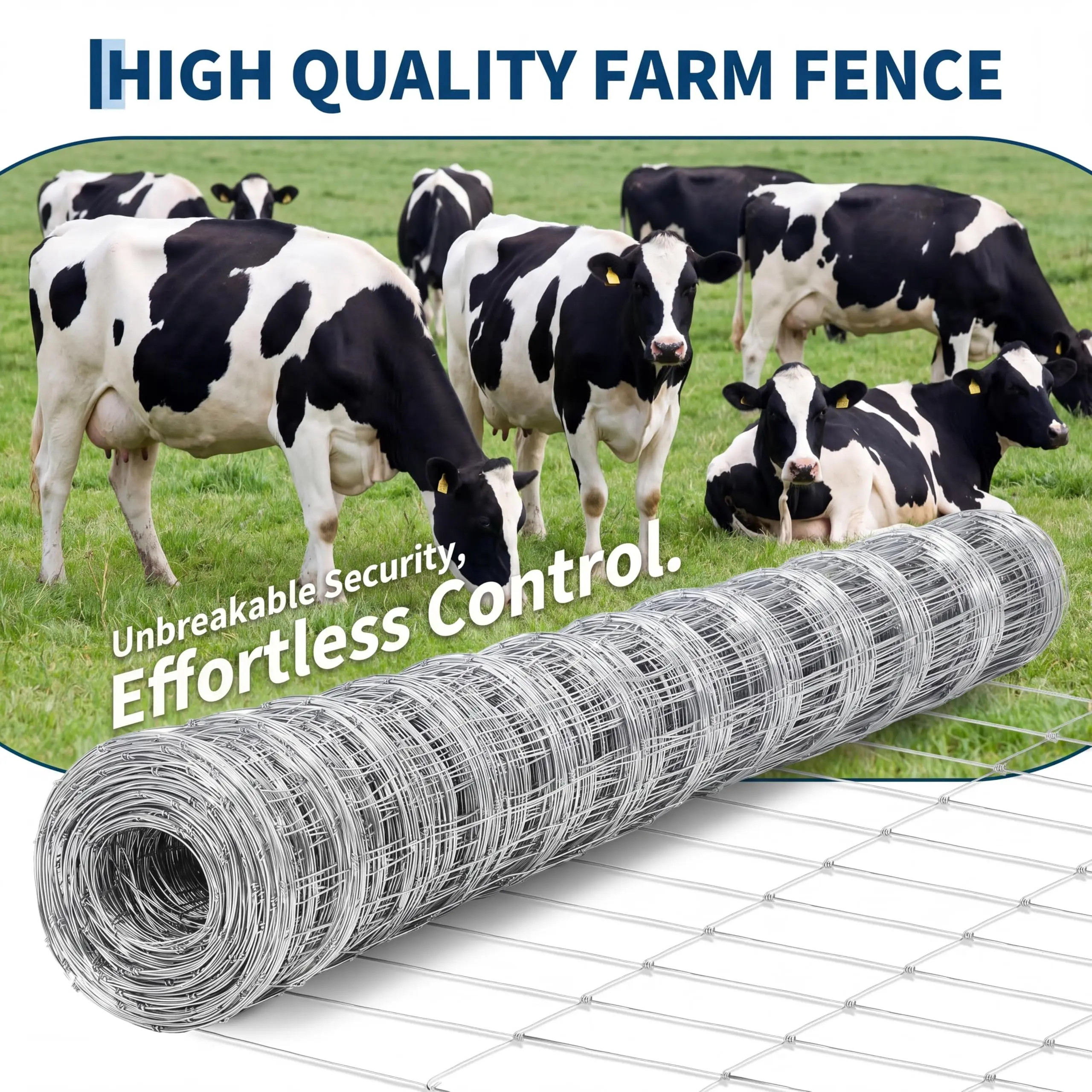 Farm Fence 6ft x 295ft - Heavy Duty 12 Gauge Galvanized Woven Wire with Zinc Coating, Cattle Panel for Livestock, Sheep, Goat, Deer & Horse, Silver